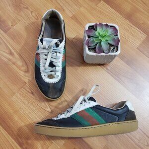 Gucci Calfskin Suede Leather Web Low Men's G74 Ardesia Black New Mystic White